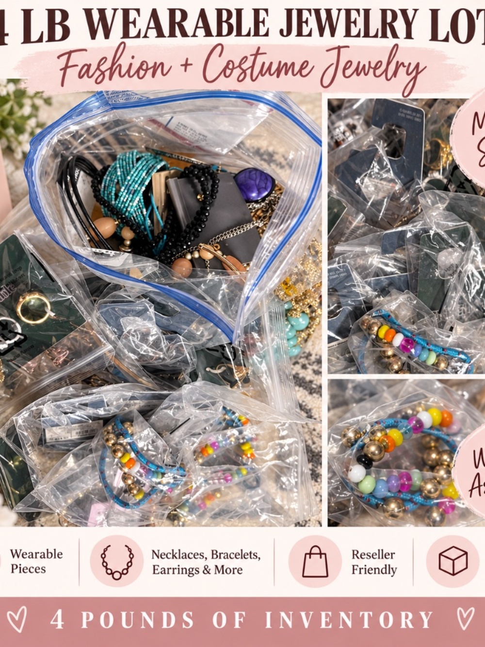 4 LB Wearable Costume Jewelry Lot | Vintage & Modern | Reseller Bulk Box